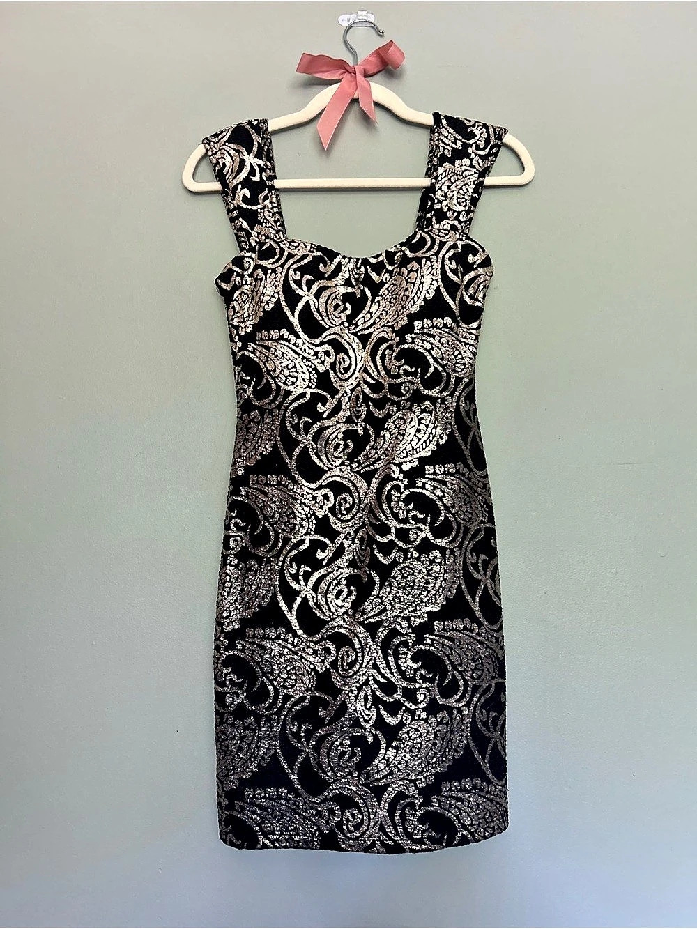 Paisley Mini Dress in Black & Silver Like New